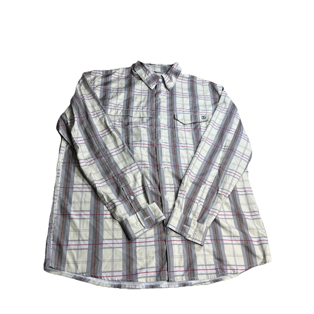 Huk Mens Button Down Shirt Plaid Fishing Outdoor Performance Long Sleeve‎ Vented